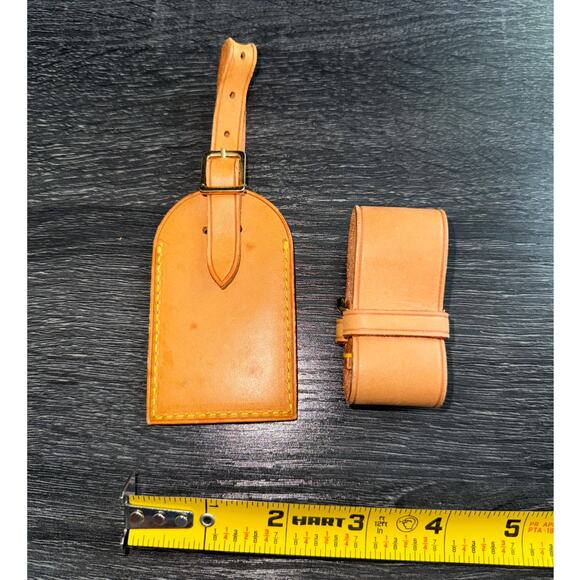 Authentic Louis Vuitton Vachetta Leather Name Luggage Tag And Poignet Set SN920 - Picture 3 of 5